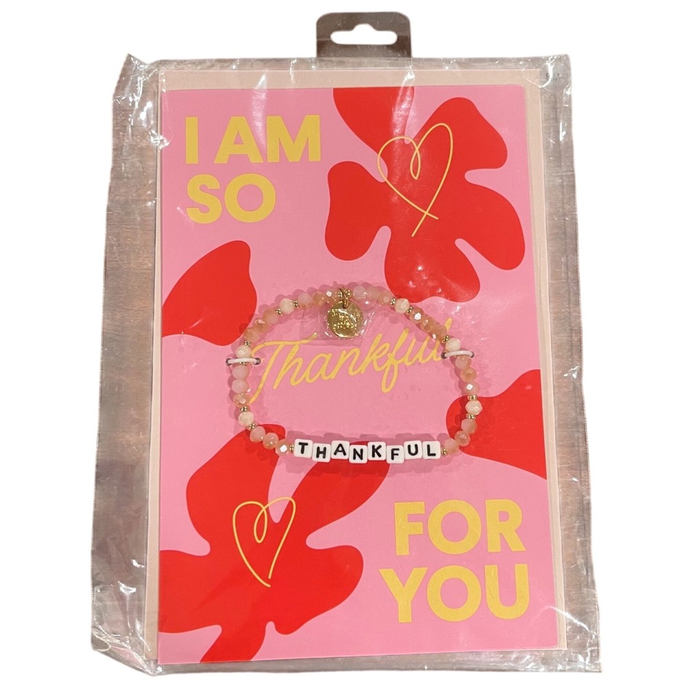Little Words Project Thankful For You Beaded Bracelet Greeting Card Set Pink‎
